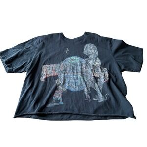 VTG Universal Studios Cropped Graphic T Shirt Distressed Faded Black Womens XL